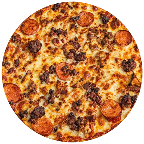 Meat Lovers / BBQ Meat Lovers pizza: tomato sauce or BBQ, mozzarella, chicken, bacon, meatballs and chorizo