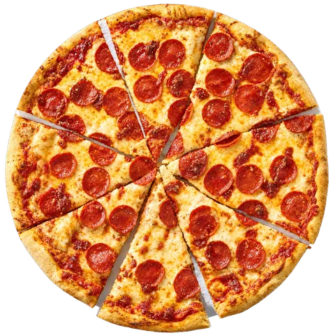Pepperoni pizza: tomato sauce, mozzarella, pepperoni and dry herbs (optional hot honey or chilli flakes)